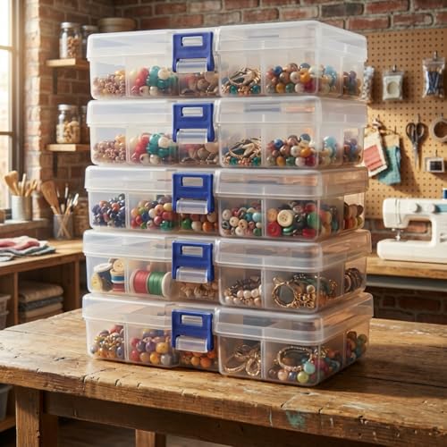 5Pcs Blue Large Plastic Organizer Boxes, Stackable Craft Storage Cases - color: 5pcs- Clear Blue Extra Thick