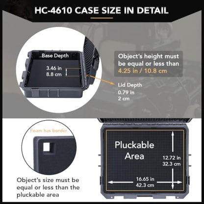 Lykus HC-4610 Waterproof Hard Case with Foam, Inner Size 16.65*12.72*4.25in - color: Black, size: HC-4610