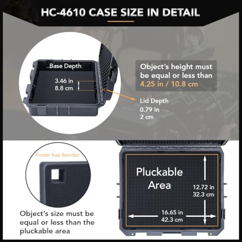 Lykus HC-4610 Waterproof Hard Case with Foam, Inner Size 16.65*12.72*4.25in - color: Black, size: HC-4610