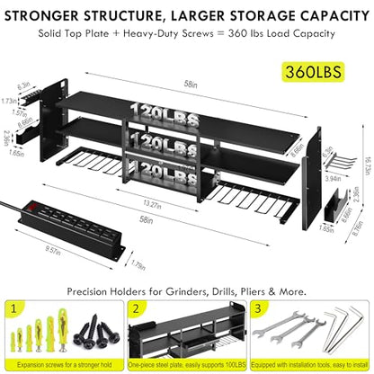KSVO Large Power Tool Organizer Wall Mount with Locking Drawers, Black - color: black