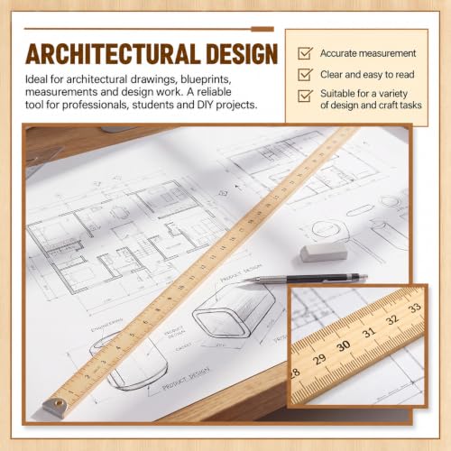 Hoteam 10 Pcs Wooden Yardstick 36 in Meter Ruler with Hang Hole, Wood Color - color: Wood Color