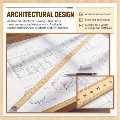 Hoteam 10 Pcs Wooden Yardstick 36 in Meter Ruler with Hang Hole, Wood Color - color: Wood Color