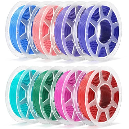 Pre-Dried PLA Basic 8x250g Bundle with Spool for Bambu Lab 3D Printers, Multicolor 1.75mm 3D Printing Filament, Magenta+Purple+Red+Dark Blue+Mistletoe Green+Pink+Cyan+Turquoise - color: 8*250g-magenta+purple+red+dark Blue+mistletoe Green+pink+cyan+turquoi
