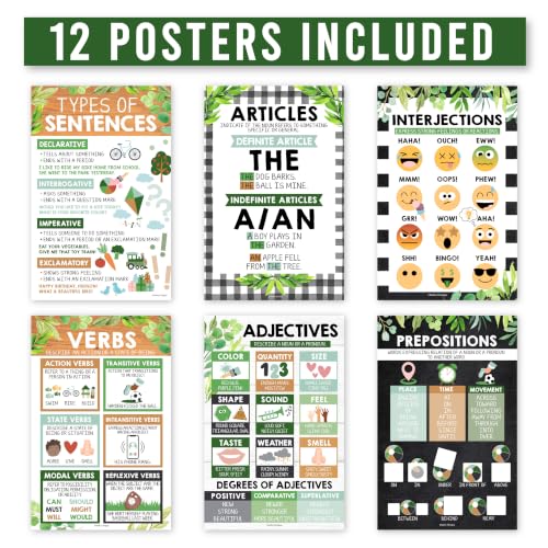Parts of Speech Posters for Classroom Must Haves, 12 Grammar Posters - color: Farmhouse Classic