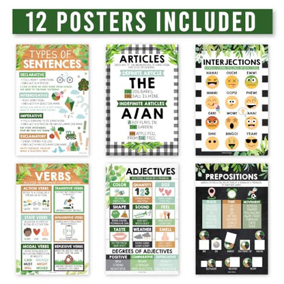 Parts of Speech Posters for Classroom Must Haves, 12 Grammar Posters - color: Farmhouse Classic