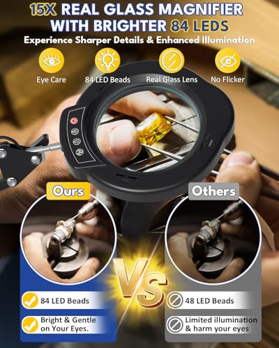 15X LED Magnifying Glass with Light, Base and Clamp Desk Lamp