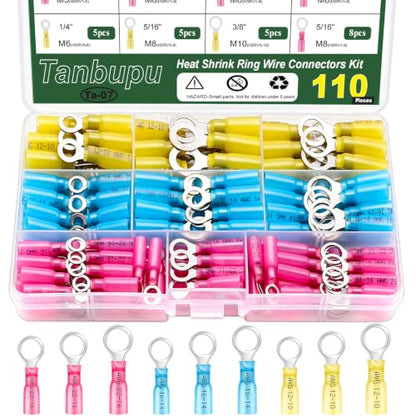 110Pcs Heat Shrink Ring Terminals Kit - Waterproof Crimp Wire Connectors - color: 110PCS, size: KIT