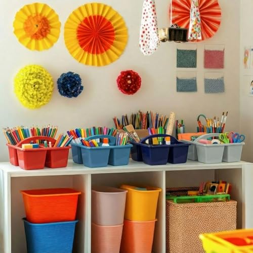 Kathfly 4 Pack Classroom Caddy Organizer with Handle Bulk, Blue Red - color: Blue Red