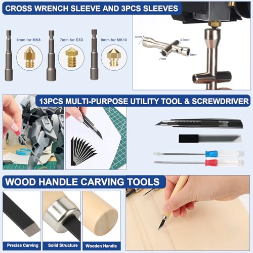 201PCS 3D Printer Tools Kit, 3D Printer Accessories for 3D Printer Modeler Basic Tools Diverse,Including Nozzle Cleaning Kit,Polishing Machine,Deburring Tool for Remove/Trim and Finish 3D Print - style: 201PCS