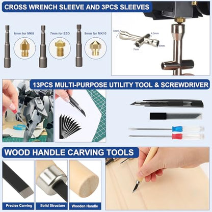 201PCS 3D Printer Tools Kit, 3D Printer Accessories for 3D Printer Modeler Basic Tools Diverse,Including Nozzle Cleaning Kit,Polishing Machine,Deburring Tool for Remove/Trim and Finish 3D Print - style: 201PCS