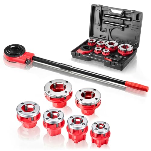 VEVOR Ratchet Pipe Threader Kit with 6 Dies, 1/2" NPT to 2" NPT Manual Ratcheting Pipe Threading Tool, Portable Pipes Threader Set with Toolbox for Plumbing Installation & Repair - size: 1/2" - 2"