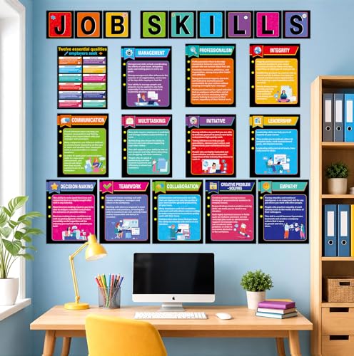 22 Pcs Job Skills Posters Back to School Classroom Decorations Essential Qualities Employer Seek Posters Educational Bulletin Board Set for High School College Library Workplace Wall Decor, Coloful