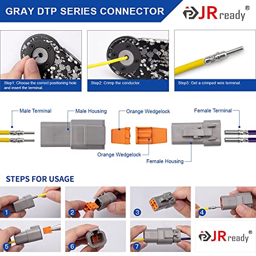JRready ST6335 Deutsch DTP 2/4 Pin Connector Kit, Size 12 Solid Contacts - size: DTP Kit (106pcs)