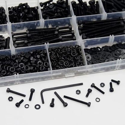 940PCS M3 Screws Assortment Kit, M3x8/10/12/16/18/20/30/40 mm Hex Socket Head Bolts, Nuts & Washers Assorted Set - 12.9 Alloy Steel Black Zinc Plated M3 Screw for 3D Printer,DIY - size: M3 x 8/10/12/16/18/20/30/40-940Pcs