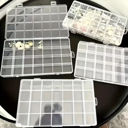 24-Compartment Transparent Plastic Storage Box—suitable for storing jewelry, beads, craft accessories, small parts, earrings, rings, screws, and various small items.