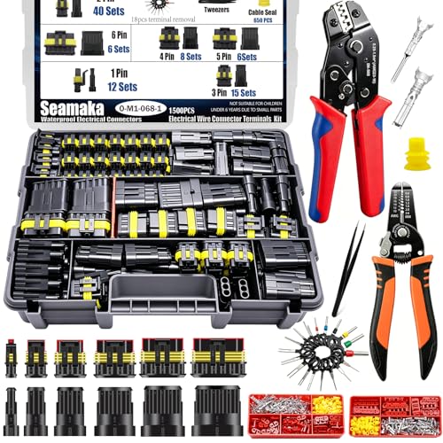 1500Pcs 89 Kits Waterproof Automotive Electrical Connectors 1/2/3/4/6 Male&Female Automotive Replacement Electrical Accessories 22-14AWG with Ratchet Crimping Tool and Wire stripper - size: 1500PCS