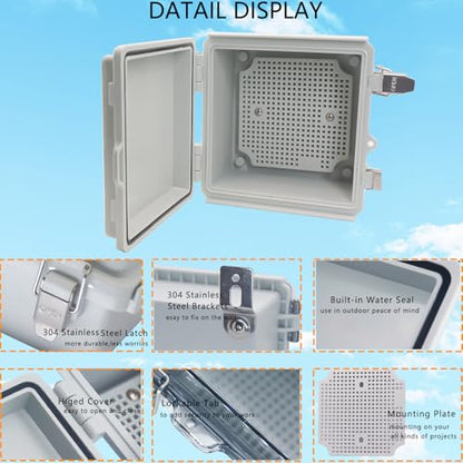 Waterproof Junction Box, ABS Plastic Electrical Box with Stainless Steel Latch, Hinged Cover Electric Project Enclosure Box with Mounting Plate, Wall Brackets & Cable Gland 5.9"x5.9"x3.5" - color: Grey, size: 5.9"x5.9"x3.5"
