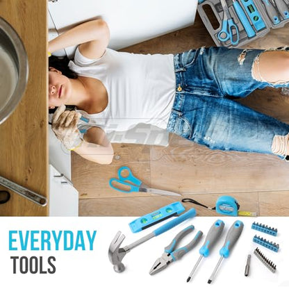 Hi-Spec Household Starter Tool Set with Carry Toolbox for Dorms, Blue - color: Blue
