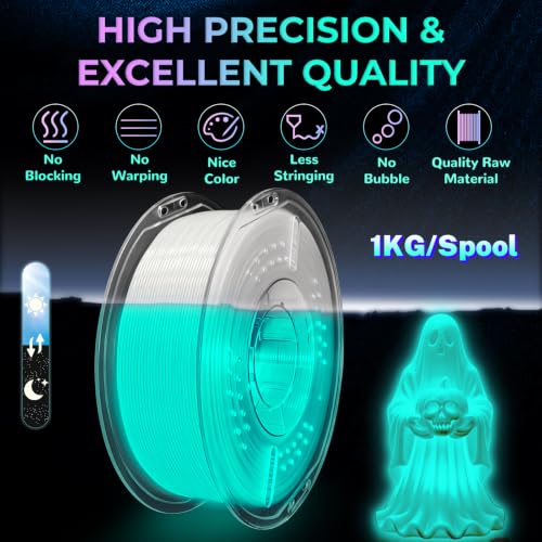 PLA+ 3D Printer Filament, Glow in The Dark Filament 1.75mm, Long-Lasting Glow & High-Brightness, Luminous Bright 3D Printing Filament for Most FDM 3D Printer - 1kg Spool(Glow Light Green) - color: Light Green