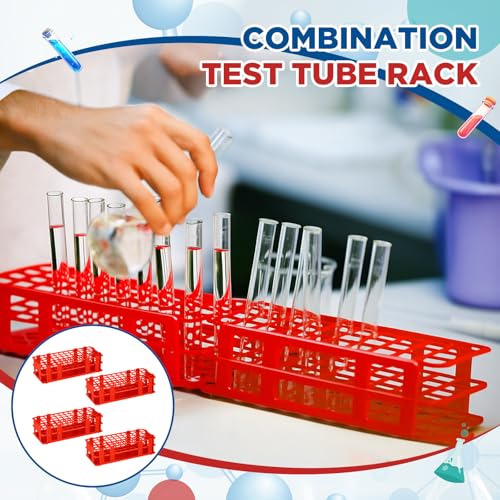 CroBlissful 4 Pcs 60 Hole Plastic Test Tube Rack Lab Holder Rack for 16mm/20mm Tube Detachable, Red - color: Red, size: 60 Hole