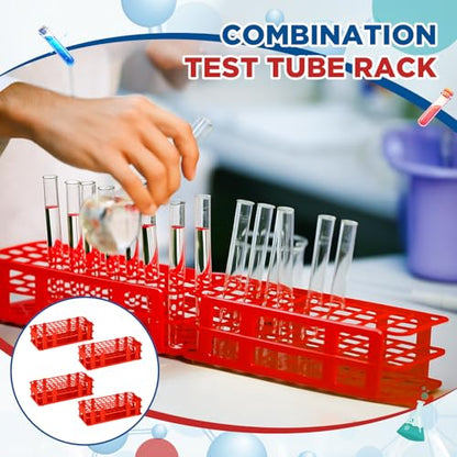 CroBlissful 4 Pcs 60 Hole Plastic Test Tube Rack Lab Holder Rack for 16mm/20mm Tube Detachable, Red - color: Red, size: 60 Hole