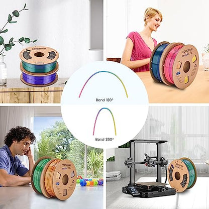 Comgrow Tri-Colors Silk PLA 3D Printer Filament - color: Blue & Green & Orange