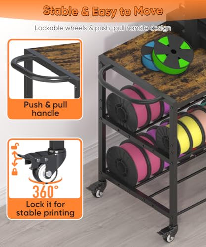 2-Tier 3D Printer Filament Storage Rack with Stand & Wheels, Black - color: black, size: 2-tier