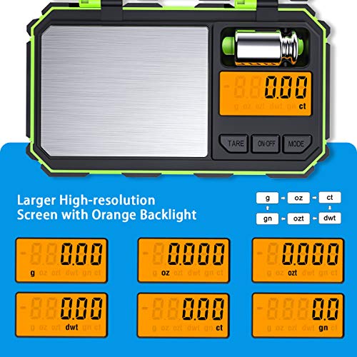 AMIR Digital Mini Scale, 200g /0.01g Pocket Scale, 50g Calibration Weight, Electronic Smart Scale, 6 Units, LCD Backlit Display, Tare, Auto Off, Stainless Steel (Battery Included) - color: Green
