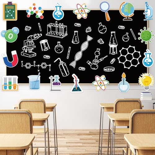 48Pcs Science Cutouts, Physical Chemistry Laboratory Cut-Outs Science Paper Cutouts Bulletin Board Decorations for Home Office School Classroom Chalkboard Wall Door Decor - style: Science