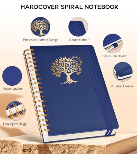 PERCUN B5 Spiral Notebook 300 Numbered Lined Pages Hardcover Journal 7"x10" - color: Navy, size: B5 size (7in x 10in)