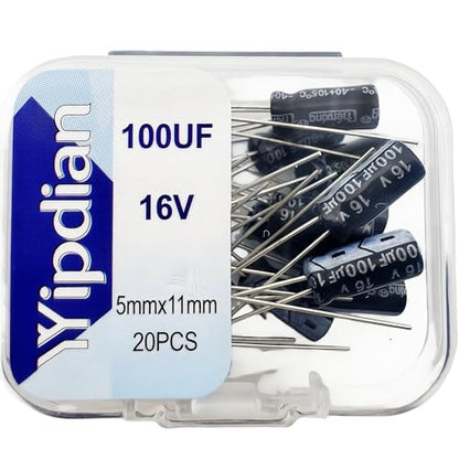 Electrolytic Capacitor YYipdian 100uF 16V 5x11mm High Temperature Resilience Aluminum Capacitors (Pack of 20) - size: 100uF 16V 5x11mm 20PCS