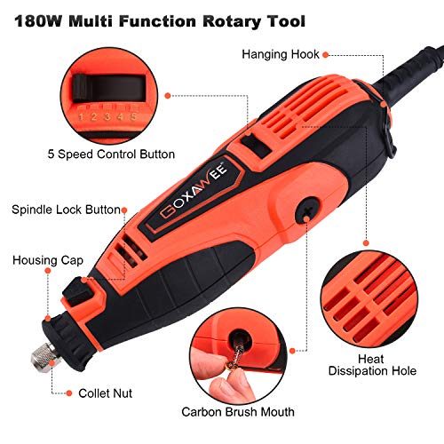 GOXAWEE Mini Power Rotary Tool Kit with Flex Shaft -180Pcs Accessories - color: Orange Rotary Tool Kit