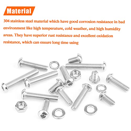 HELIFOUNER 146 Pieces M6 x 10mm /12mm /16mm /20mm /25mm /30mm /35mm, Button Head Socket Cap Screws Bolts Washers Nuts Kit, 304 Stainless Steel - size: M6, style: Button Head Screws