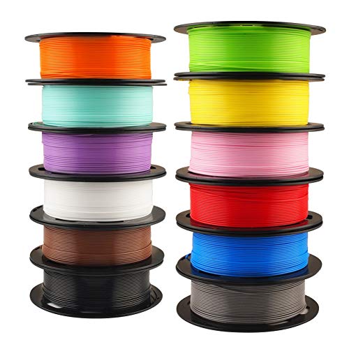 1.75mm 3D Printer Normal PLA Filament 12 Bundle, Most Popular Colors, 500g per Spool, 12 Spools Pack, Total 6kgs Material with One Bottle of 3D Printer Stick Tool Mika3D - color: 12 Spools - White/Black/Grey/Brown/Sapphire Blue/Red/Lime Green/Yellow/Orang