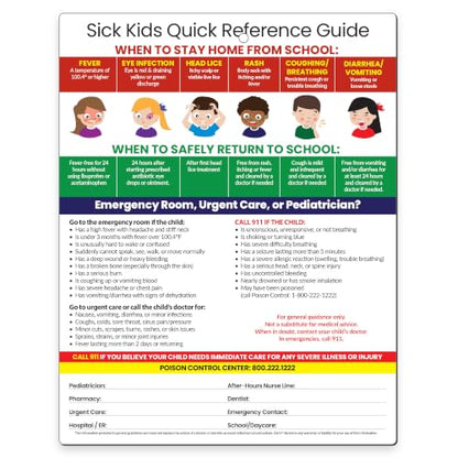 Safety Magnets by ZOCO – Sick Kids: When to Stay Home from School, Pediatric Dosing, Emergency Info Fridge Magnet – Laminated 8.5x11 Card – for School Nurse, Babysitters, Parents, Childcare