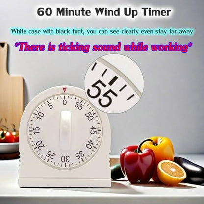 60 Minute Wind Up Timer, Visual Mechanical Timer with Loud Alarm, Manual Countdown Timers for Classroom, Home, Study and Cooking (White) - color: White 1 Pack