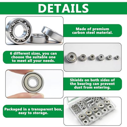 68PCS Ball Bearing Kit, 6 Sizes- 693ZZ,623ZZ,624ZZ,685ZZ,687ZZ,627ZZ