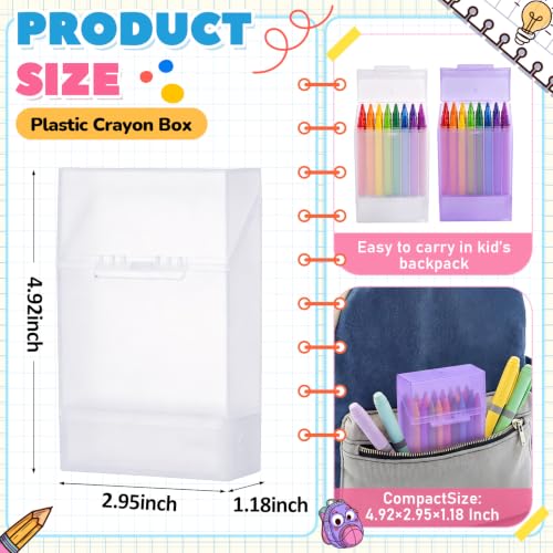 Clabby 2 Pcs 2 in 1 Plastic Crayon Box with Sharpener Holds 24,Clear,Purple - color: Clear,Purple