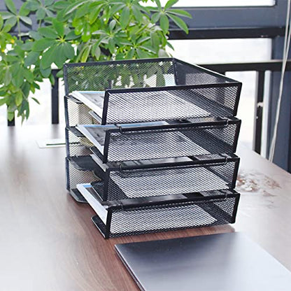 SETTFRFE 4 Tier Metal Letter Tray Desk Organizer-Stackable Paper Tray,Black