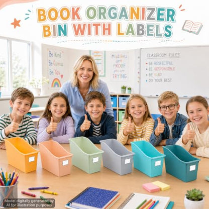 12 Pack Book Bins for Classroom with Labels, Morandi - color: Morandi
