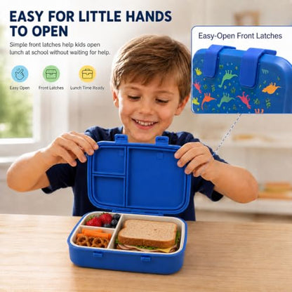 MISS BIG Kids Bento Lunch Box, Blue Dinosaur, Microwave Safe, 800ml - color: Blue Dinosaur
