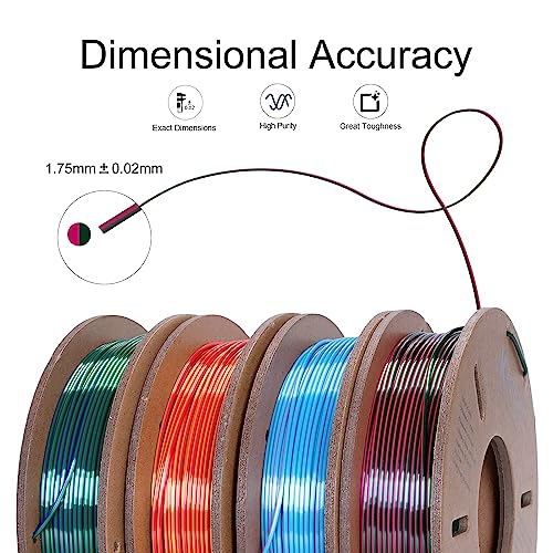 Kretrum Silk Dual Color 3D Printer Filament Bundle, 1.75 mm Color Changing PLA Bundle, 4 Spools 250g Each (Rose & Blue, Red & Gold, Violet & Green, Blue & Green) - color: Silk Dual-color：rose&blue, Red&gold, Violet&green, Blue&green