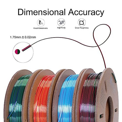 Kretrum Silk Dual Color 3D Printer Filament Bundle, 1.75 mm Color Changing PLA Bundle, 4 Spools 250g Each (Rose & Blue, Red & Gold, Violet & Green, Blue & Green) - color: Silk Dual-color：rose&blue, Red&gold, Violet&green, Blue&green
