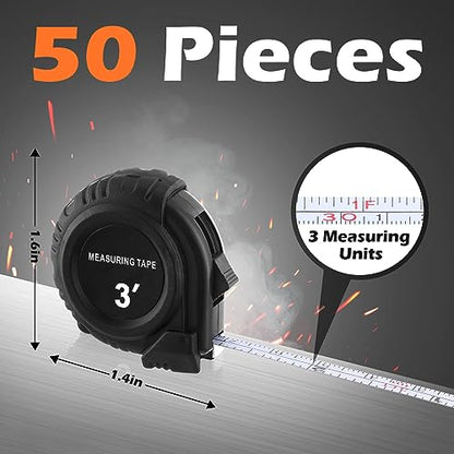 Kanayu 50 Pcs Pcs Mini Measuring Tape with Keychain, 3 ft, Black - color: Black, size: 3 ft