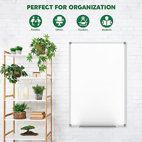 Lockways White Board Dry Erase Board 48 x 36 Inch, Magnetic Whiteboard - color: Silver, size: 48"W x 36"H