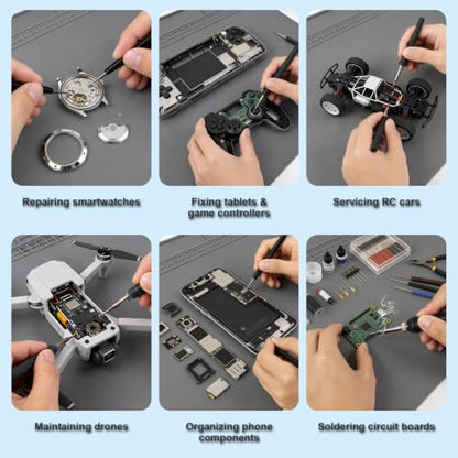 Silicone Soldering Mat 13.8"x23.7" - 932°F Heat Resistant Work Mat with 111 Grid Cells & Premium PU Anti-Static Wrist Strap, Professional Repair Pad for Electronics, Soldering Station