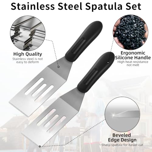 2-Pieces Small Metal Spatula Set, Mini Metal Spatulas for Kitchen Use, Stainless Steel Spatula for Flipping, Serving & Turning Pancakes, Eggs, Brownies, Cookies, Cakes & Desserts (2 PC SLOTTED) - color: 2 PC SLOTTED