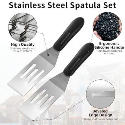 2-Pieces Small Metal Spatula Set, Mini Metal Spatulas for Kitchen Use, Stainless Steel Spatula for Flipping, Serving & Turning Pancakes, Eggs, Brownies, Cookies, Cakes & Desserts (2 PC SLOTTED) - color: 2 PC SLOTTED