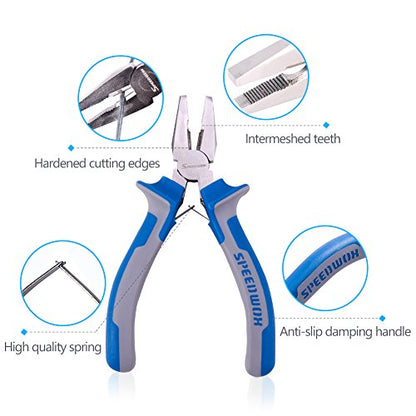 SPEEDWOX Micro Linemans Pliers Mini Combination Pliers 5 Inches Small Wire Cutters for Jewelry Making Precision Fine Pliers Serrated Jaw Craft Hand Tools with Spring Chrome Vanadium Steel - style: 5" Lineman's Plier