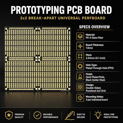 9-Pack Prototyping PCB Board, Gold-Plated, Solderable